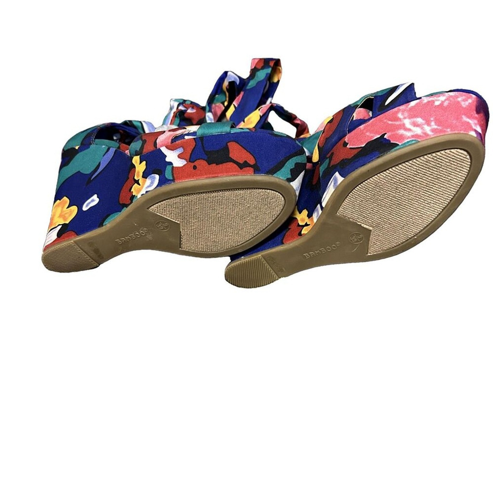 Bamboo Floral Peep Toe Wedge Platform Heels Size 9 - Picture 4 of 7